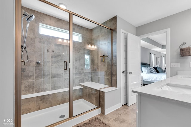 9978 Trafford Ct, Mccordsville, IN 46055 - bathroom featuring vanity, ensuite bath, and a stall shower