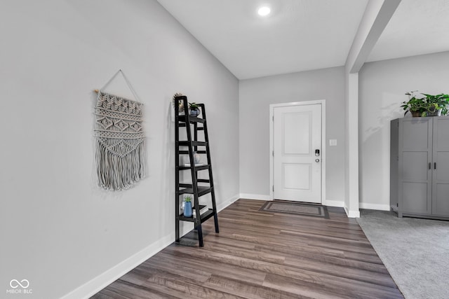 9978 Trafford Ct, Mccordsville, IN 46055 - entryway with dark wood-style flooring and recessed lighting