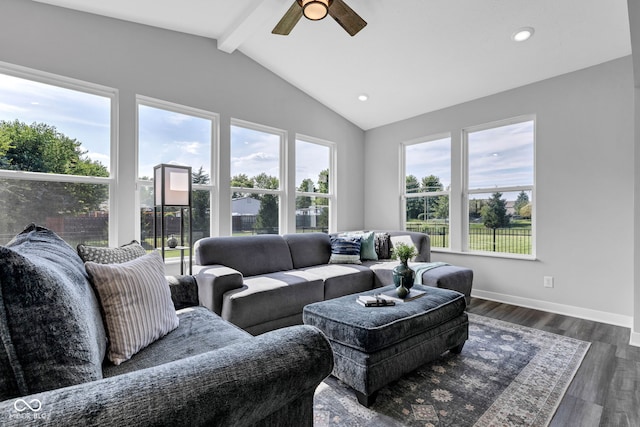 9978 Trafford Ct, Mccordsville, IN 46055 - living area with ceiling fan, dark wood-style floors, and recessed lighting
