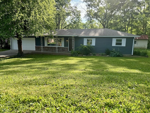 84 S Schenck Rd, Crawfordsville, IN 47933 - ranch-style house with a front lawn, a garage, and driveway