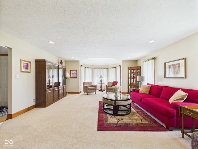 1014 Gray Squirrel Dr, Pendleton, IN 46064 - living room featuring carpet flooring, a textured ceiling, and recessed lighting
