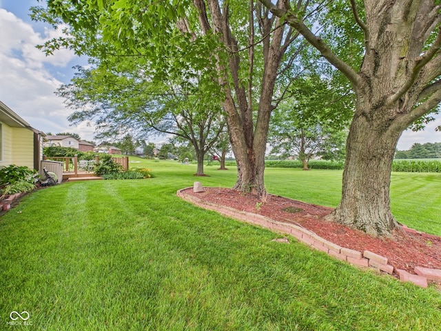 1014 Gray Squirrel Dr, Pendleton, IN 46064 - view of green lawn featuring a wooden deck