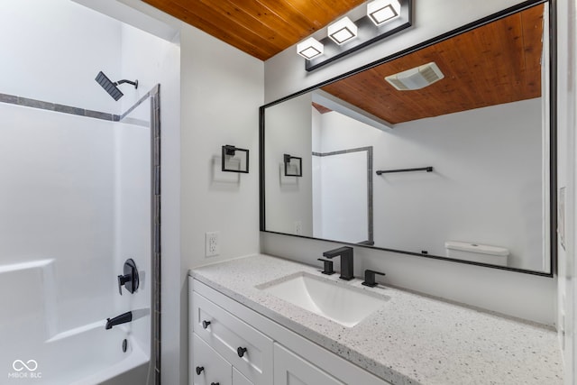 4622 S Franklin Rd, Indianapolis, IN 46239 - full bathroom featuring wooden ceiling, vanity, and washtub / shower combination