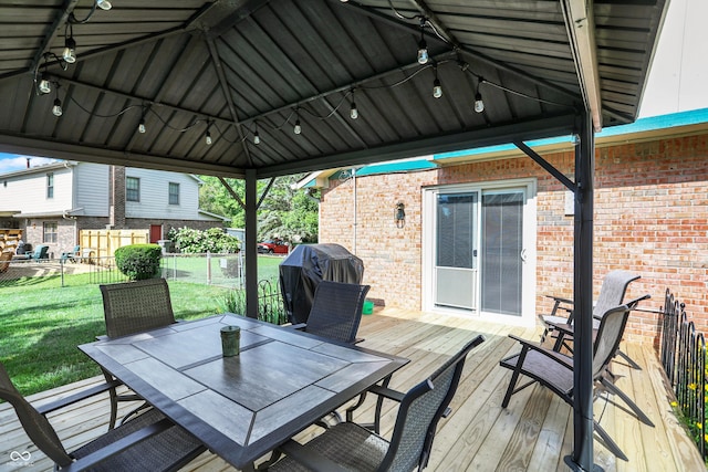 8413 Slippery Elm Ct, Indianapolis, IN 46227 - wooden deck featuring a grill and outdoor dining area