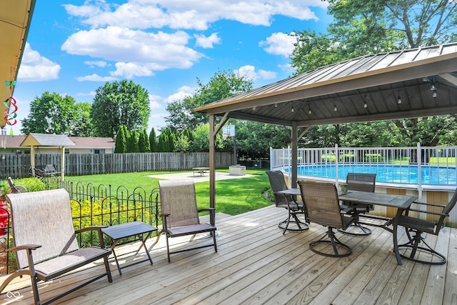 8413 Slippery Elm Ct, Indianapolis, IN 46227 - deck with a gazebo, a fenced backyard, and outdoor dining space