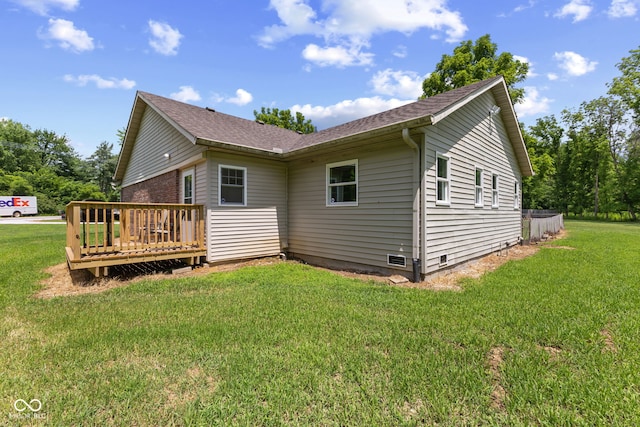 4359 N State Road 75th Hwy, North Salem, IN 46165 - view of home's exterior with roof with shingles, a deck, a lawn, and crawl space