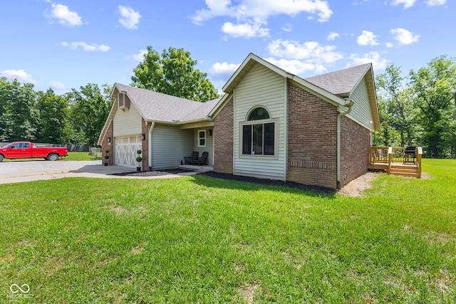 4359 N State Road 75th Hwy, North Salem, IN 46165 - ranch-style house featuring driveway, brick siding, a garage, roof with shingles, and a wooden deck