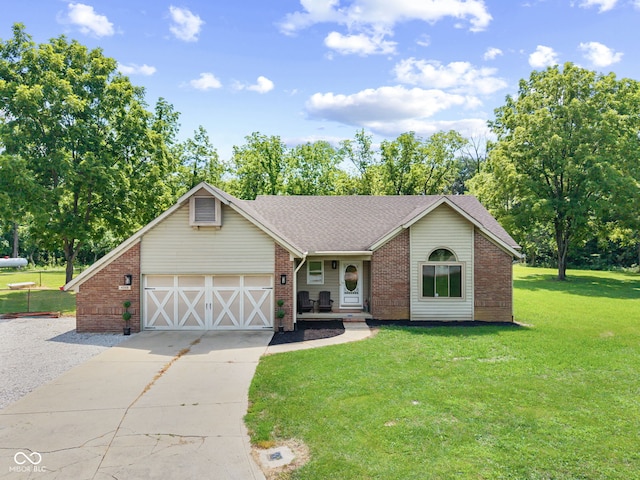 4359 N State Road 75th Hwy, North Salem, IN 46165 - ranch-style home with concrete driveway, brick siding, a front lawn, and an attached garage