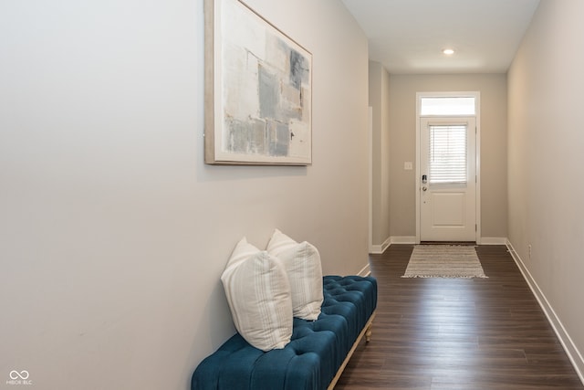 20141 Willenhall Way, Westfield, IN 46074 - doorway to outside with dark wood-style floors and recessed lighting
