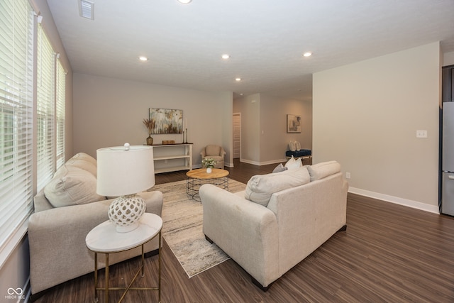 20141 Willenhall Way, Westfield, IN 46074 - living room featuring dark wood-style flooring and recessed lighting