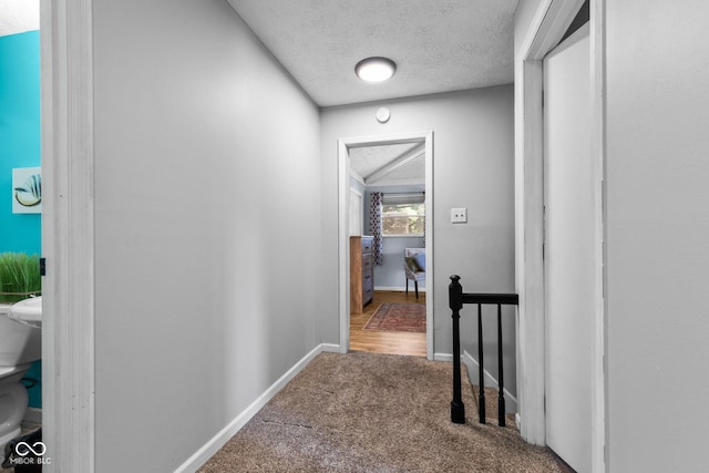 296 Summit Ridge Dr, Greenwood, IN 46142 - corridor with an upstairs landing, a textured ceiling, and carpet