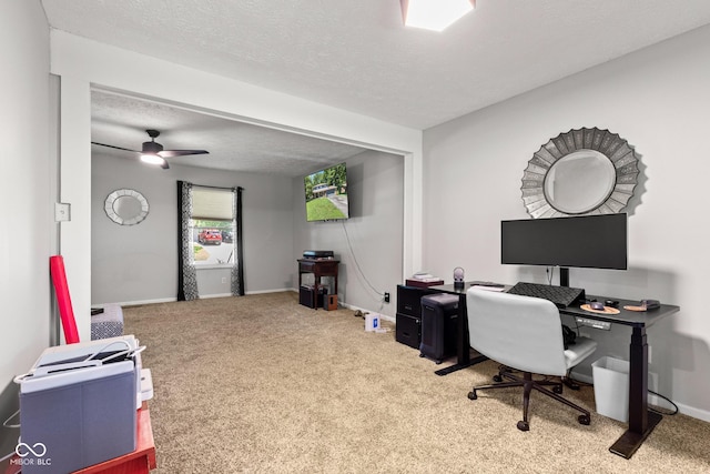 296 Summit Ridge Dr, Greenwood, IN 46142 - carpeted home office featuring ceiling fan and a textured ceiling