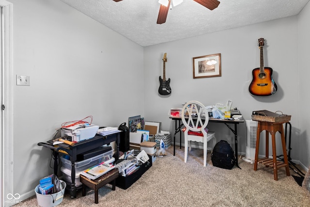 296 Summit Ridge Dr, Greenwood, IN 46142 - carpeted home office with a textured ceiling and ceiling fan