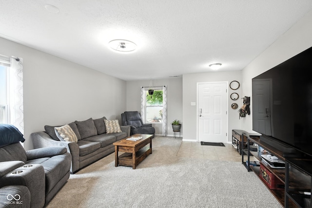 8147 Retreat Ln, Indianapolis, IN 46259 - tiled living room with carpet flooring and a textured ceiling