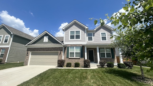 4081 Lotus St, Plainfield, IN 46168 - view of front facade featuring brick siding, a garage, concrete driveway, and a front lawn