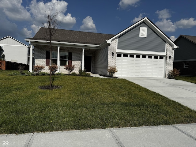 602 Tuscany Trl, Lapel, IN 46051 - single story home featuring brick siding, an attached garage, a front lawn, driveway, and covered porch