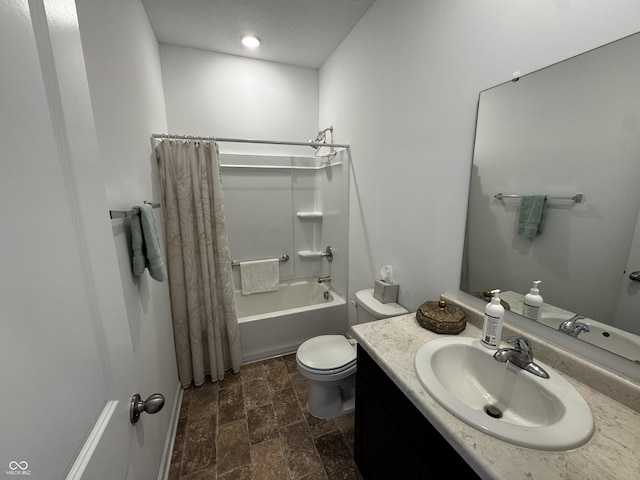 602 Tuscany Trl, Lapel, IN 46051 - full bath with stone tile flooring, vanity, and shower / bath combo with shower curtain