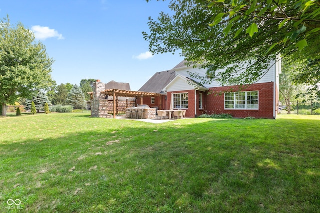 5910 Hickory Woods Dr, Plainfield, IN 46168 - rear view of house with a pergola, a patio area, and a lawn