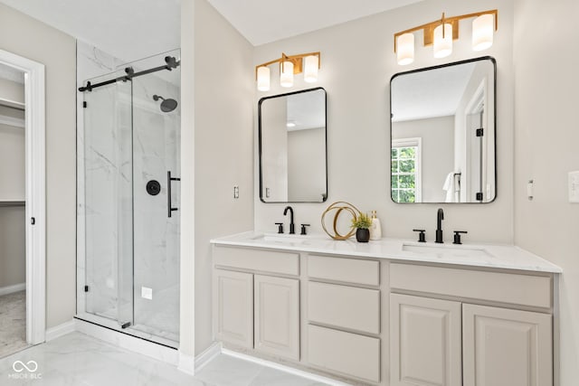 5910 Hickory Woods Dr, Plainfield, IN 46168 - full bathroom with marble finish flooring, a marble finish shower, and double vanity