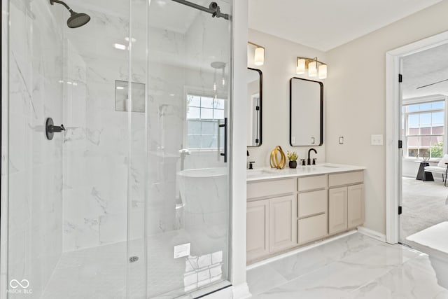 5910 Hickory Woods Dr, Plainfield, IN 46168 - full bath with marble finish floors, a marble finish shower, and double vanity