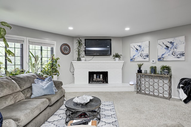 2206 Boston Ct Unit B, Indianapolis, IN 46228 - living area featuring carpet floors, a fireplace, and recessed lighting