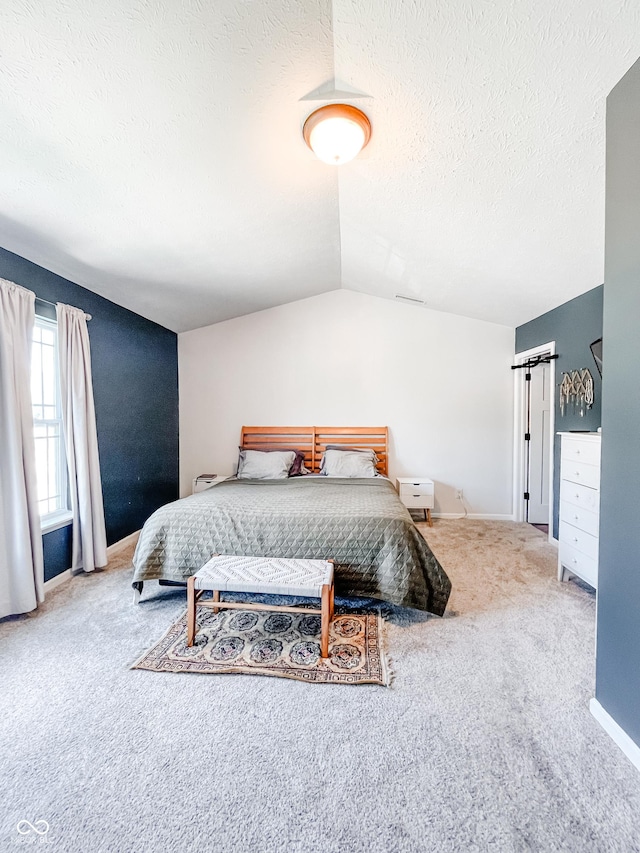 258 Center Ln, Crawfordsville, IN 47933 - carpeted bedroom featuring vaulted ceiling and a textured ceiling