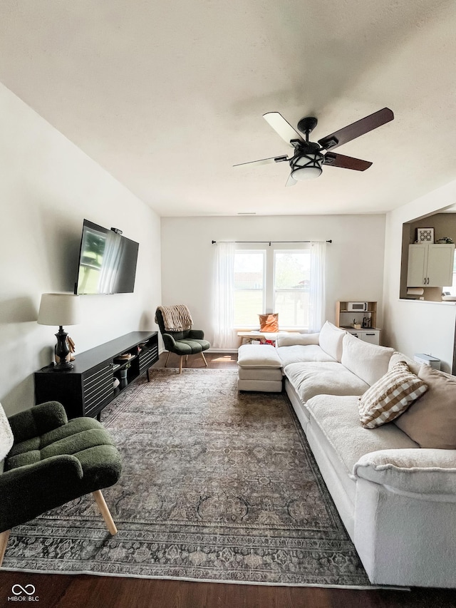 258 Center Ln, Crawfordsville, IN 47933 - living area with a ceiling fan and wood finished floors
