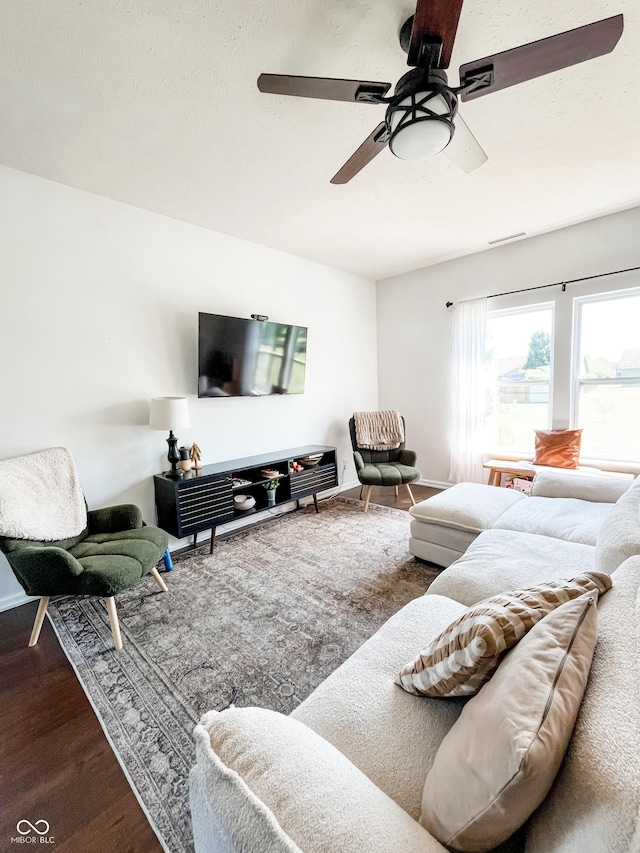 258 Center Ln, Crawfordsville, IN 47933 - living area featuring a ceiling fan and wood finished floors