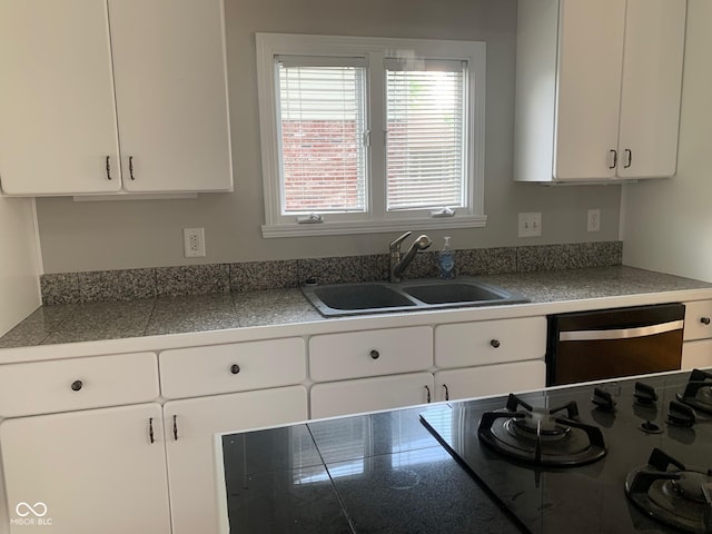 9532 Pinecreek Dr, Indianapolis, IN 46256 - kitchen with tile countertops, white cabinetry, and dishwashing machine