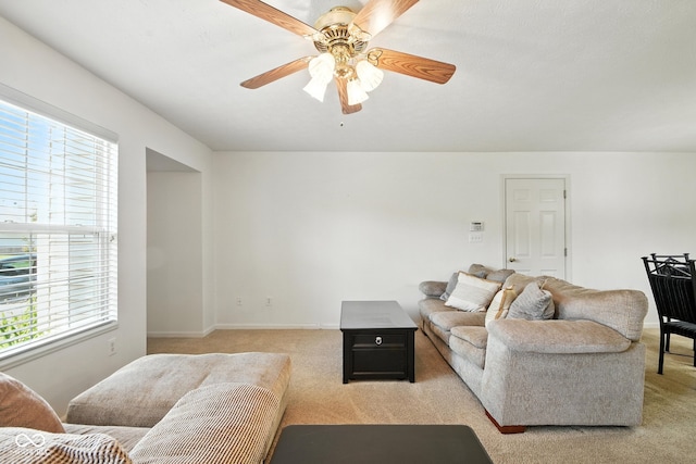 3096 Wildcat Ln, Indianapolis, IN 46203 - living room with light colored carpet and ceiling fan
