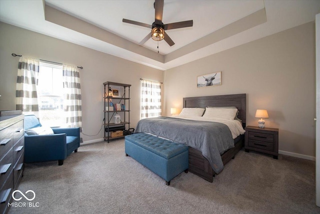 1615 N Blue Rd, Greenfield, IN 46140 - carpeted bedroom with a tray ceiling and a ceiling fan