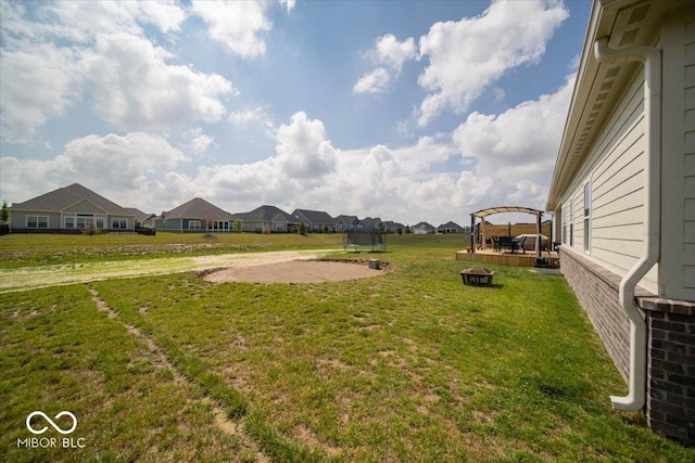 1615 N Blue Rd, Greenfield, IN 46140 - view of grassy yard featuring a trampoline, an outdoor fire pit, and a residential view