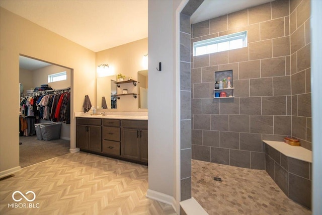 1615 N Blue Rd, Greenfield, IN 46140 - bathroom featuring vanity, a walk in shower, and a spacious closet