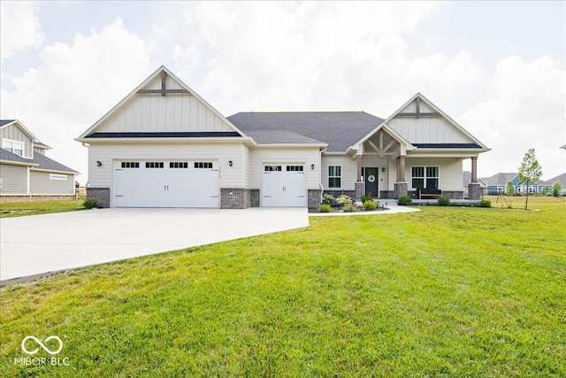 1615 N Blue Rd, Greenfield, IN 46140 - craftsman-style house with board and batten siding, an attached garage, a porch, and a front lawn