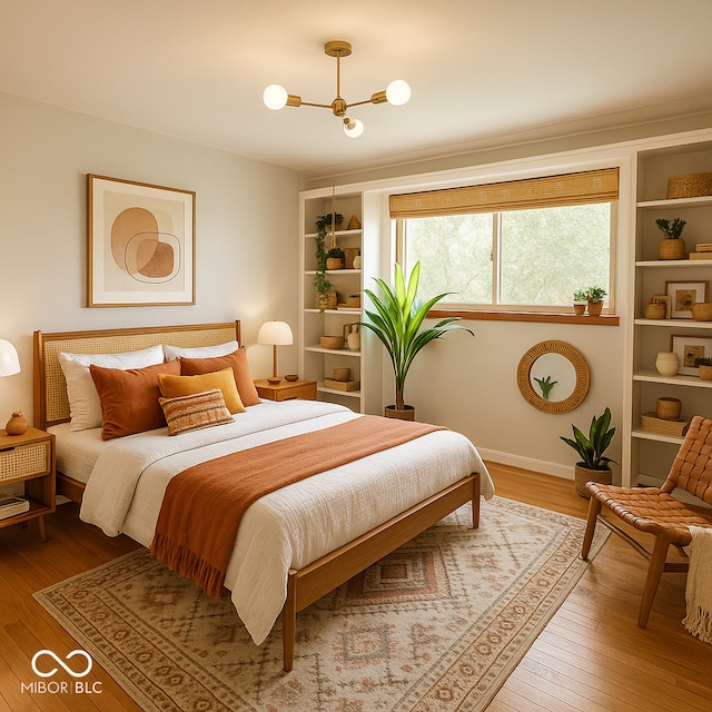 6209 N Parker St, Indianapolis, IN 46220 - bedroom featuring a chandelier and hardwood / wood-style floors