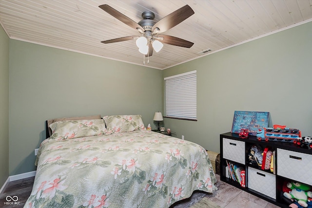 823 Colin Dr, Avon, IN 46123 - bedroom with ornamental molding, a ceiling fan, and wooden ceiling