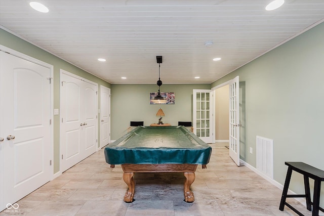 823 Colin Dr, Avon, IN 46123 - rec room featuring recessed lighting, french doors, and billiards table
