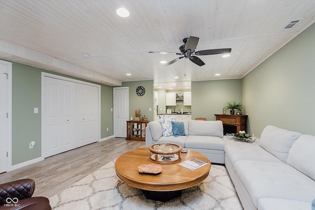 823 Colin Dr, Avon, IN 46123 - living area with recessed lighting, light wood finished floors, a ceiling fan, and wood ceiling
