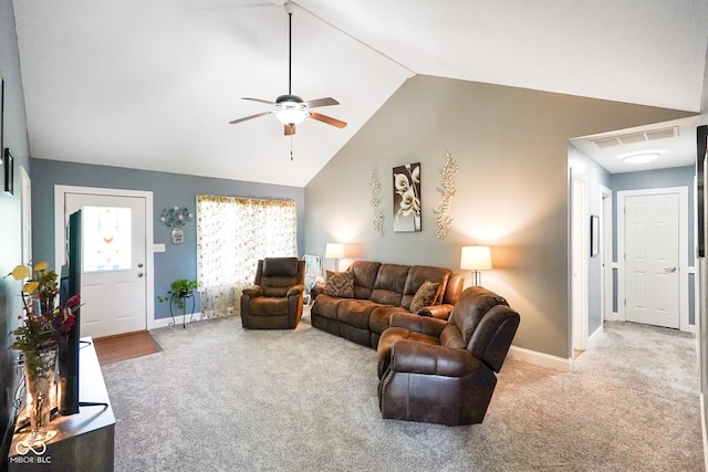 6020 E Smokey View Rd, Mooresville, IN 46158 - living area featuring lofted ceiling, light colored carpet, and ceiling fan