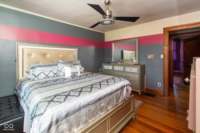 3459 W Michigan St, Indianapolis, IN 46222 - bedroom featuring ornamental molding, wood finished floors, and a ceiling fan