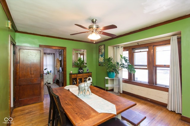 3459 W Michigan St, Indianapolis, IN 46222 - dining room with hardwood / wood-style floors, ornamental molding, and ceiling fan