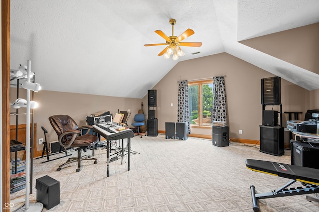 115 Jordan Rd, Indianapolis, IN 46217 - carpeted office with a ceiling fan, vaulted ceiling, and a textured ceiling