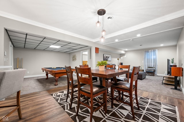 115 Jordan Rd, Indianapolis, IN 46217 - dining area with wood finished floors, pool table, and recessed lighting
