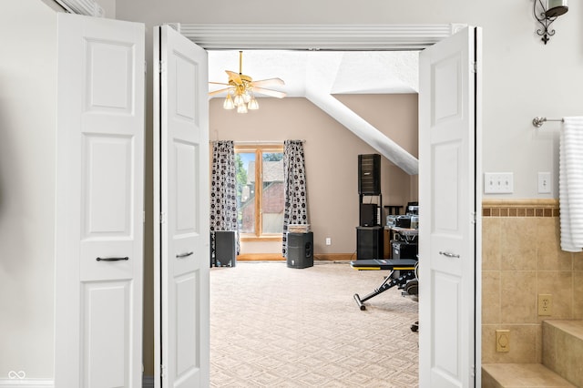 115 Jordan Rd, Indianapolis, IN 46217 - carpeted home office featuring a ceiling fan and lofted ceiling