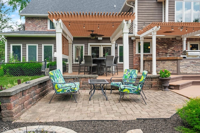 115 Jordan Rd, Indianapolis, IN 46217 - view of patio / terrace featuring ceiling fan, a pergola, and outdoor dining area