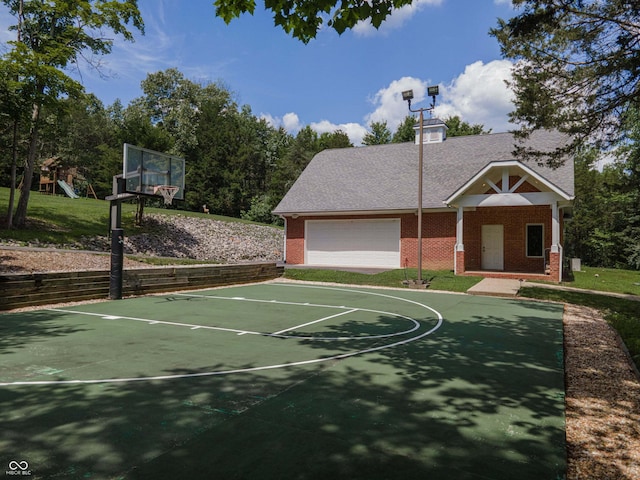 13299 W Wildflower Dr, Columbus, IN 47201 - view of sport court featuring basketball court and a playground