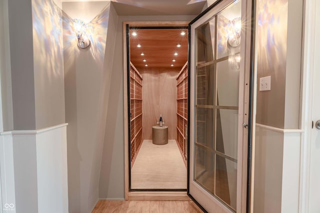 13299 W Wildflower Dr, Columbus, IN 47201 - bathroom with a bidet, wood finished floors, and a shower with shower door