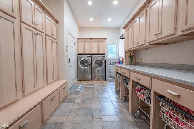 13299 W Wildflower Dr, Columbus, IN 47201 - washroom with separate washer and dryer, cabinet space, and recessed lighting