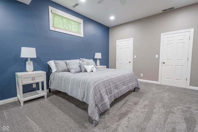 13299 W Wildflower Dr, Columbus, IN 47201 - carpeted bedroom featuring a ceiling fan and recessed lighting