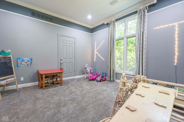 13299 W Wildflower Dr, Columbus, IN 47201 - rec room with ornamental molding and carpet floors